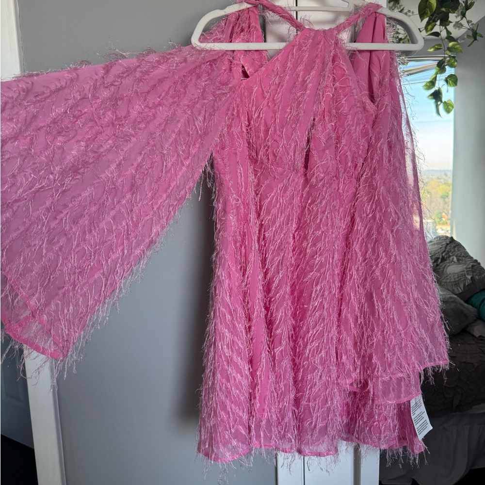ASOS Charming Feathered Pink Dress
